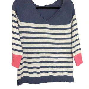 Hannah Women's Navy White & Pink V-Neck Sweater Size Small